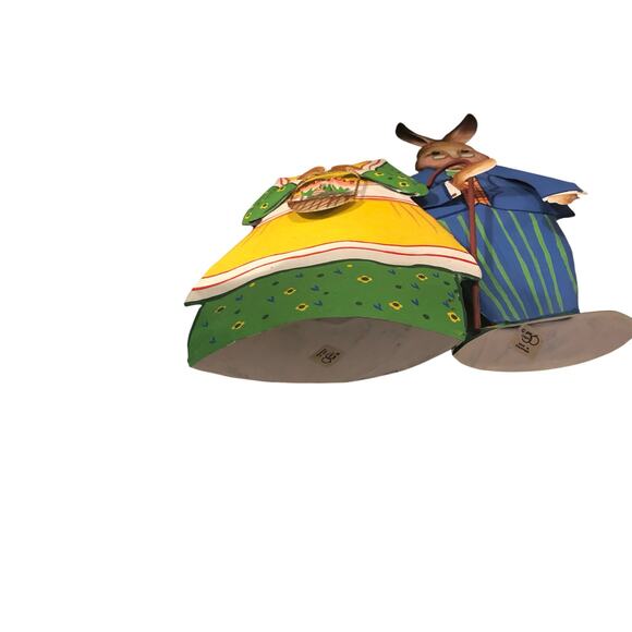 Vintage Dept 56 Rustic Trio Of Easter Bunny’s Metal Hand Painted Dressed In Best - Picture 9 of 10